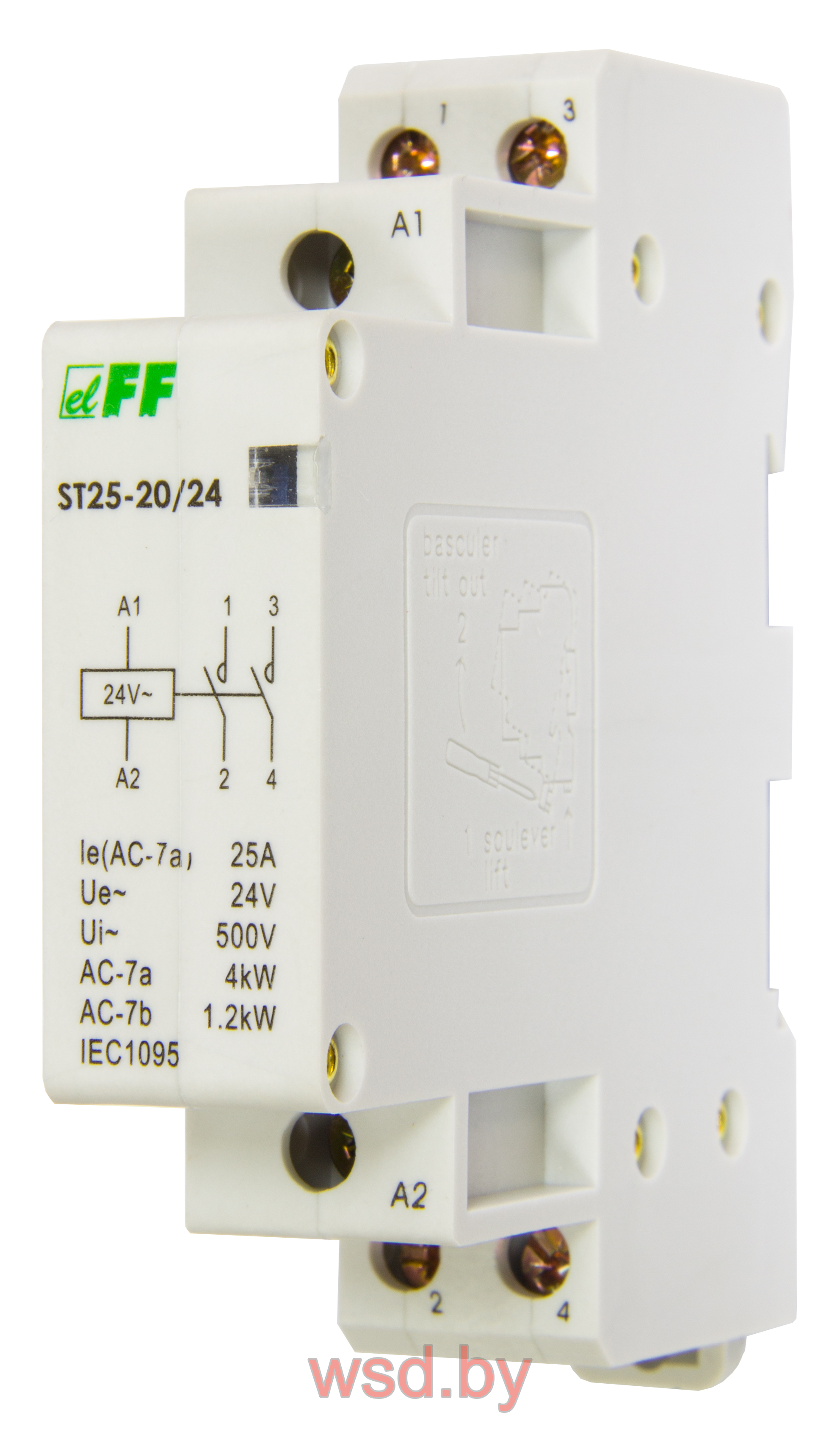 ST25-20/24 Контактор модульный, 2.2Вт, контакт 2NO, 1 модуль, монтаж на DIN-рейке 24В AC 25А IP20